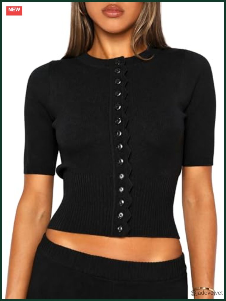 Cropped Short Sleeve Cardigan - Lightweight Viscose Knit